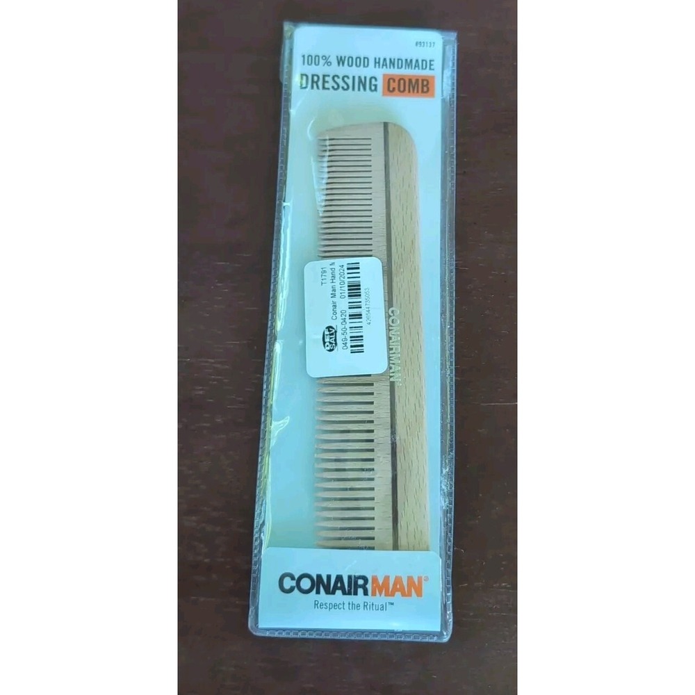 ConAir Man 100% Wood Handmade Dressing Comb, #93137. BRAND NEW!